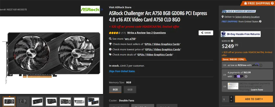 intel arc a750 8 gb gpu price drop image 01